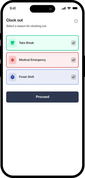 Lucy HR clock-out screen